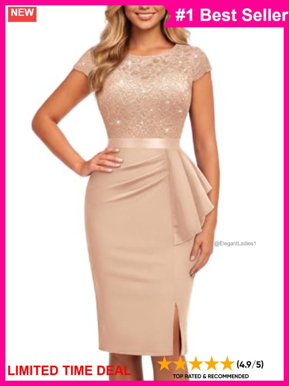 Elegant Sequin Lace Cap Sleeve Cocktail Party Dress